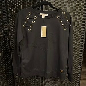 NWT Michael Kors Black shirt with Gold Metal accent
